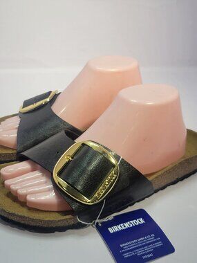 Birkenstock Madrid Big Buckle Size L11 M9 Black Oiled Birko Flor Slide Sandals